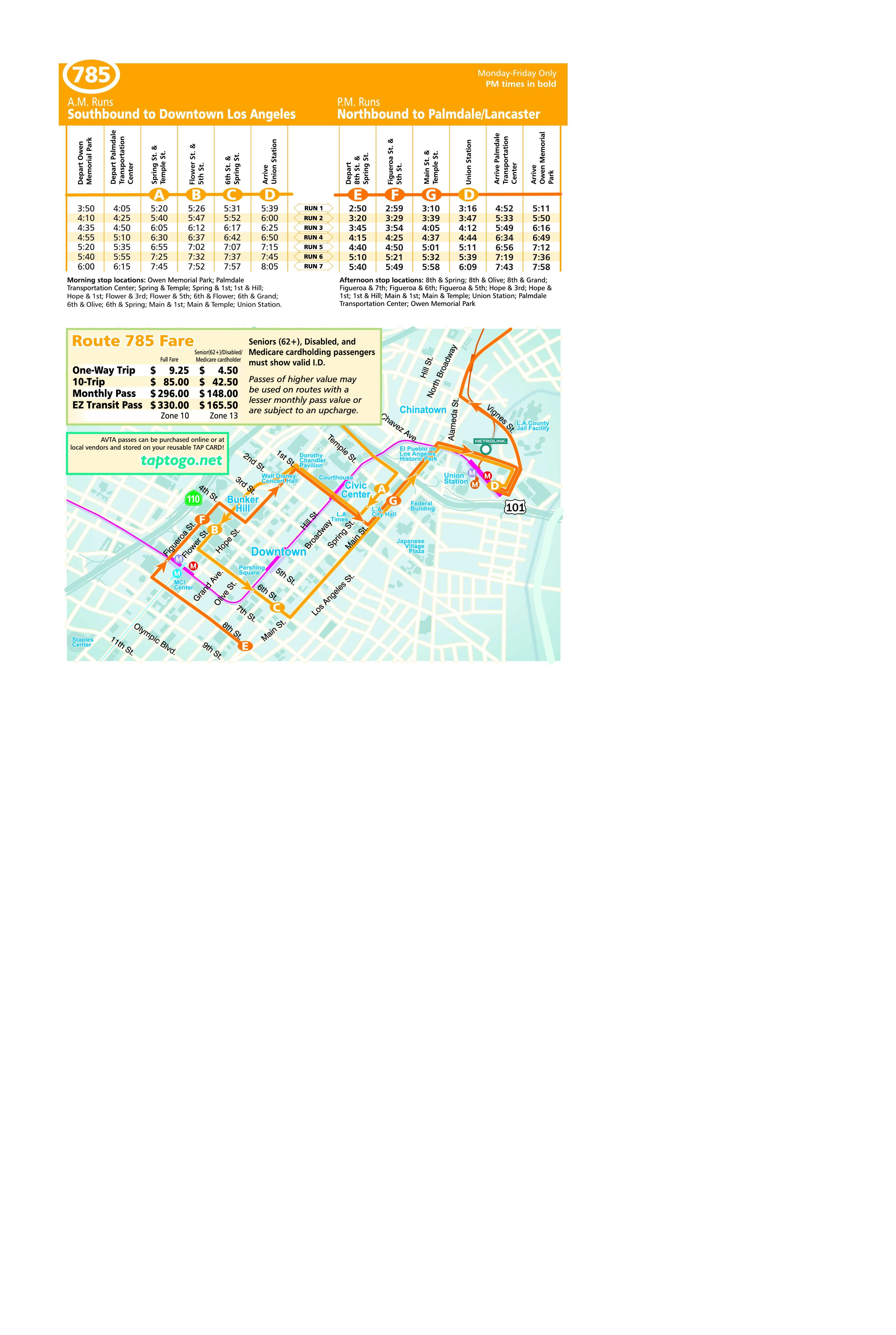 Route 785 Map and Schedule