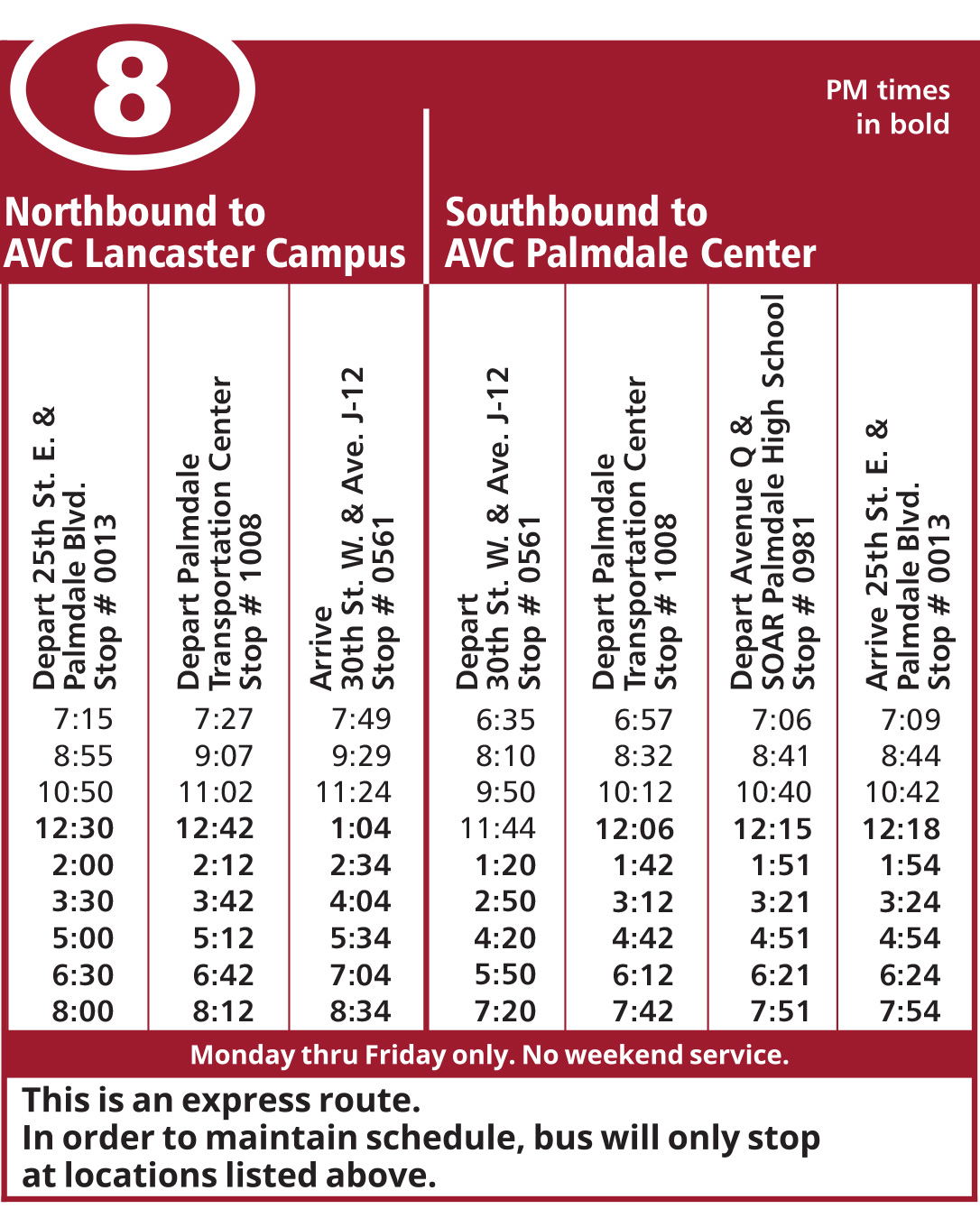 Route 8 - Antelope Valley College Schedule