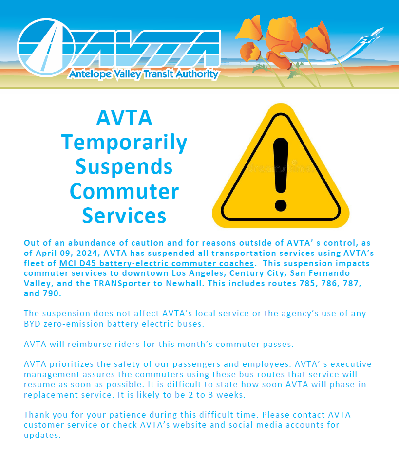 AVTA Temporarily Suspends Commuter Service