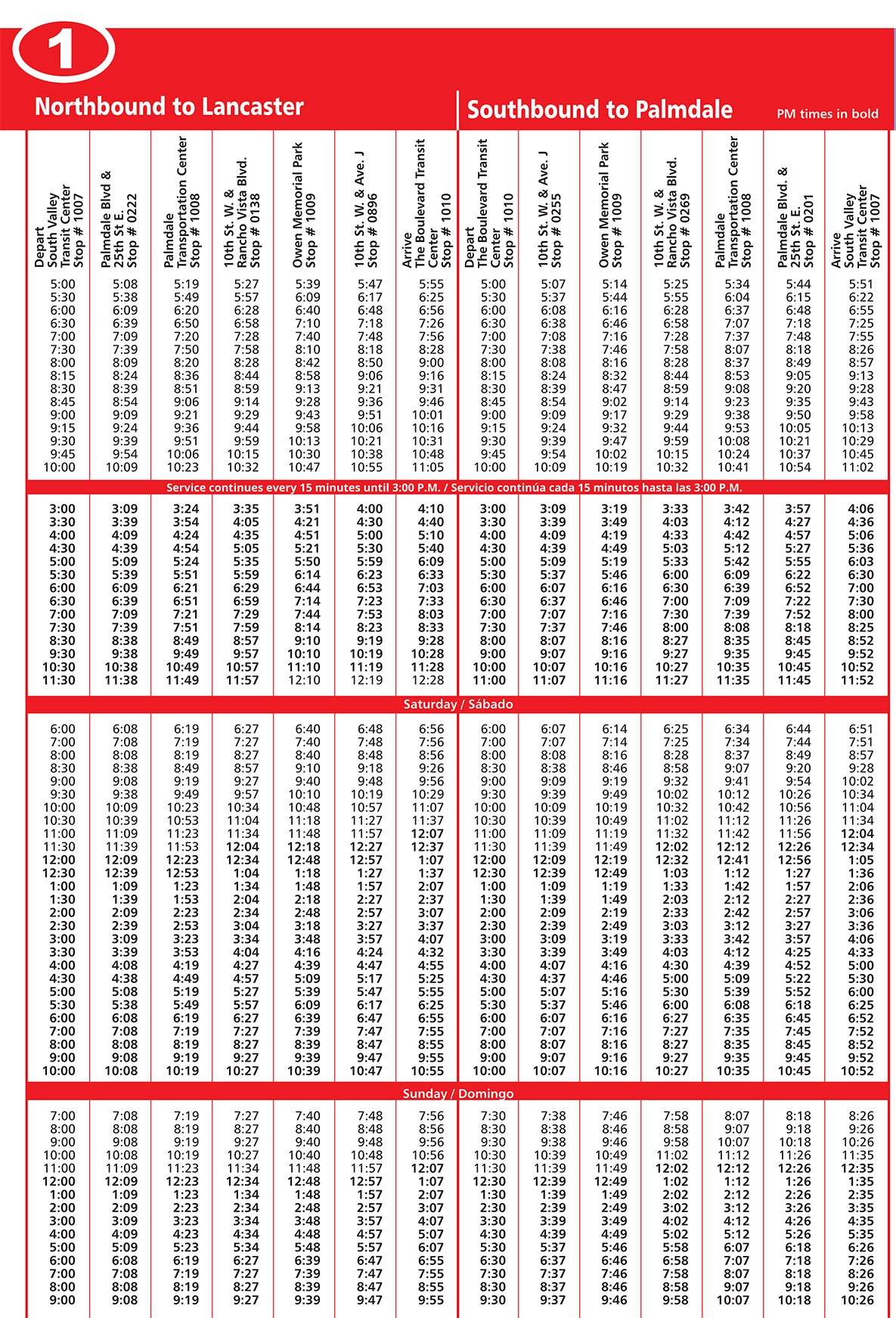Route 1 Lancaster / Palmdale Schedule