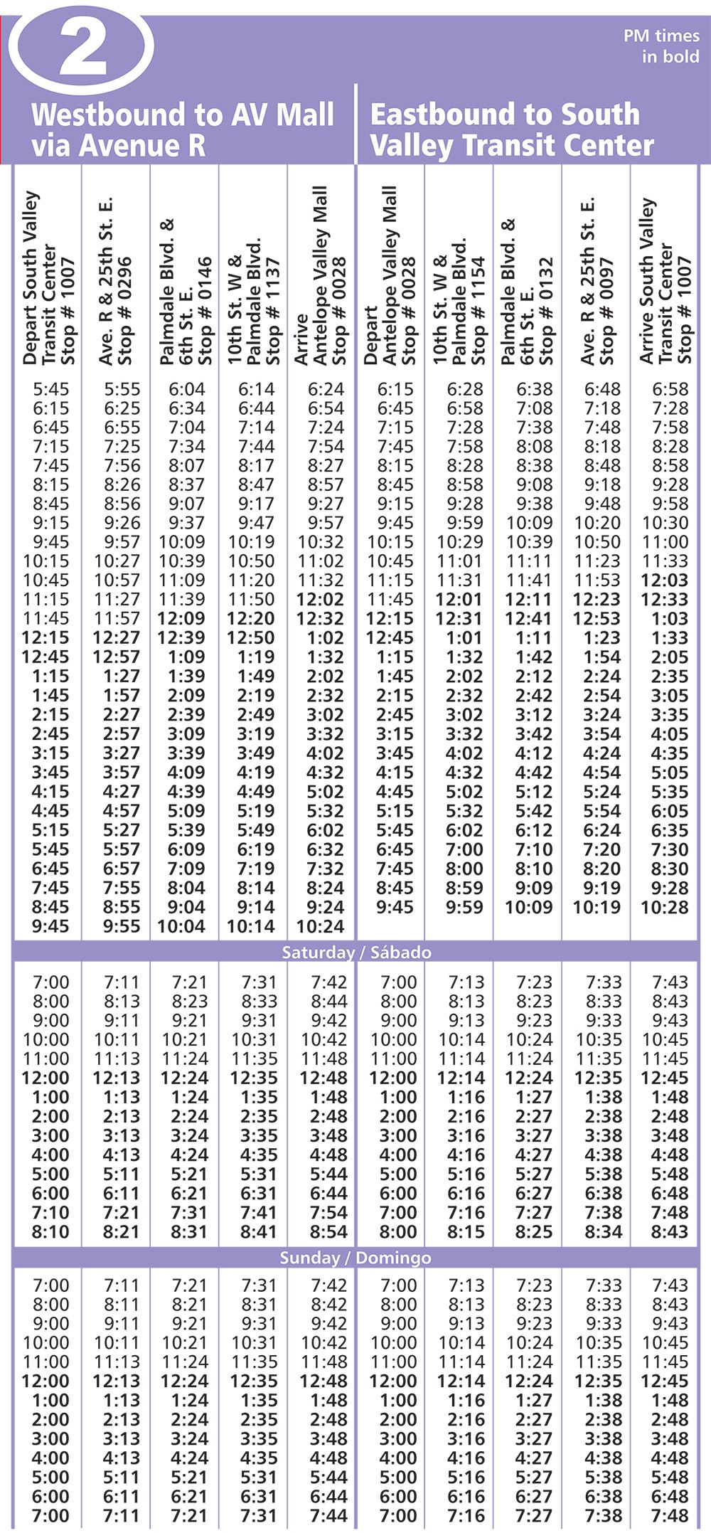 Route 2 Schedule